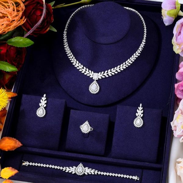 Colar Conjunto de Brincos Kellybola Africano Noiva Anéis Pulseira 4 Pçs Para Mulheres Nigéria Casamento Jóias Presente