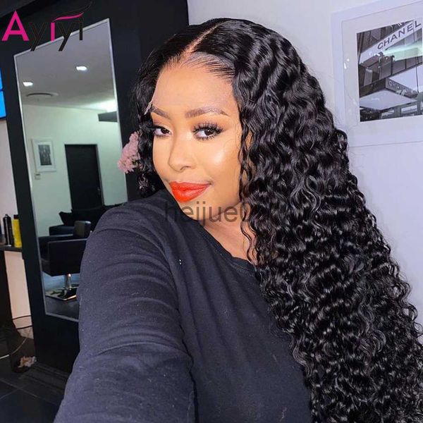 Perucas Sintéticas 13x4 HD Transparente Front Lace Front Human Hair Wig Deep Wave T Part Lace Wig For Women 4x4 Deep Curly Closure Closure Pre Plucked 180 x0626