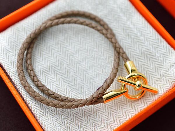 5A Charme Pulseiras HM Couro Genuíno Pulseira Longa em Cinza Para Mulheres Com Saco de Poeira Caixa Tamanho 16-21 Fendave