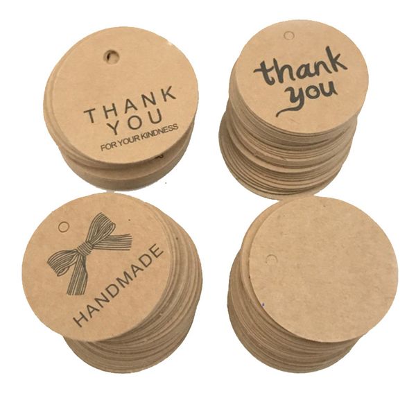 100pcs / Set Kraft Paper Hang Tag Grazie Festa Bomboniera Regalo Labe Rotondo Vuoto Desideri Biglietti d'auguri Abbigliamento Prezzo Hang Tag TH0372