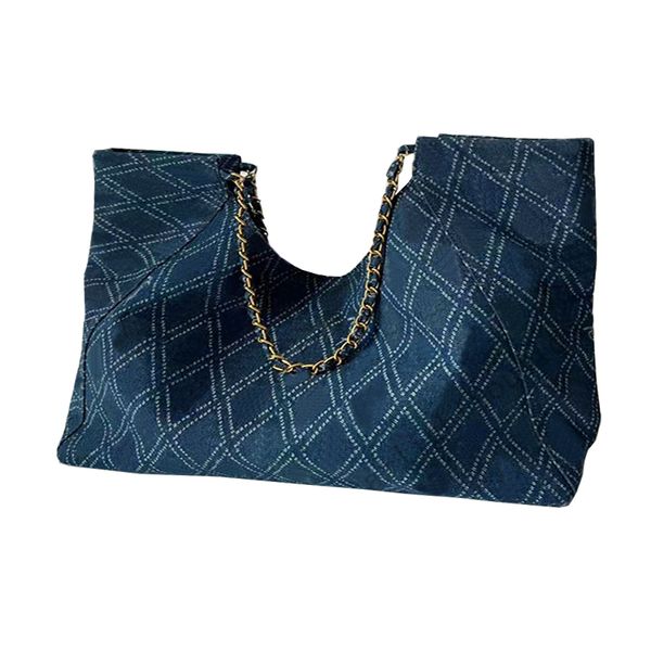Denim-Einkaufstasche, Modedesigner, gemustert, vielseitig, One-Shoulder-Diagonal, verstellbarer Riemen, Damen-Einkaufstasche mit großer Kapazität zum Pendeln, Blau, sehr beliebt