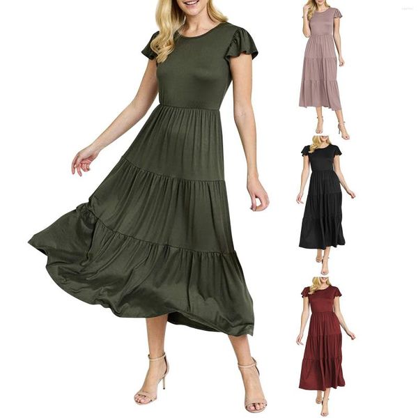 Freizeitkleider Damen-Sommerkleid, sexy, lockere Passform, Rundhalsausschnitt, fliegende Ärmel, formeller Brautjungfern-Cocktail