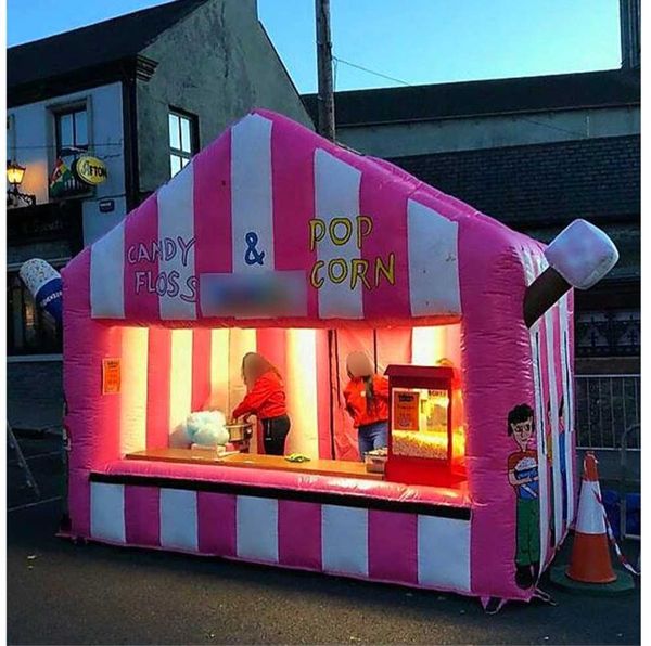 3.3x2.1 / 4.4x2.8m Tenda di concessione gonfiabile bianca rosa Eventi all'aperto personalizzati Stand di zucchero filato soffiato ad aria gelateria di carnevale per la promozione e la pubblicità