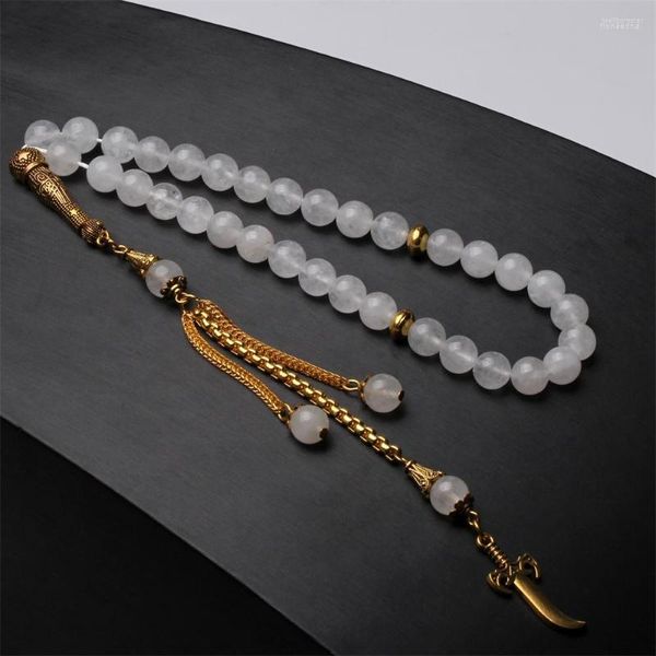 Strand muçulmano tasbih natural branco jade rosário 33 contas de oração pulseira islâmica ramadan presente árabe misbaha eid acessório tesbih