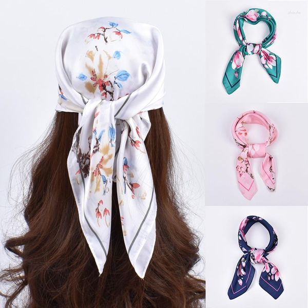 Cachecóis Feminino Bandana Macio Xaile Envoltório Lenço Quadrado Faixas de Cabelo Cachecol Fita de Seda Estampado de Flores Pescoço Feito à Mão 70cm