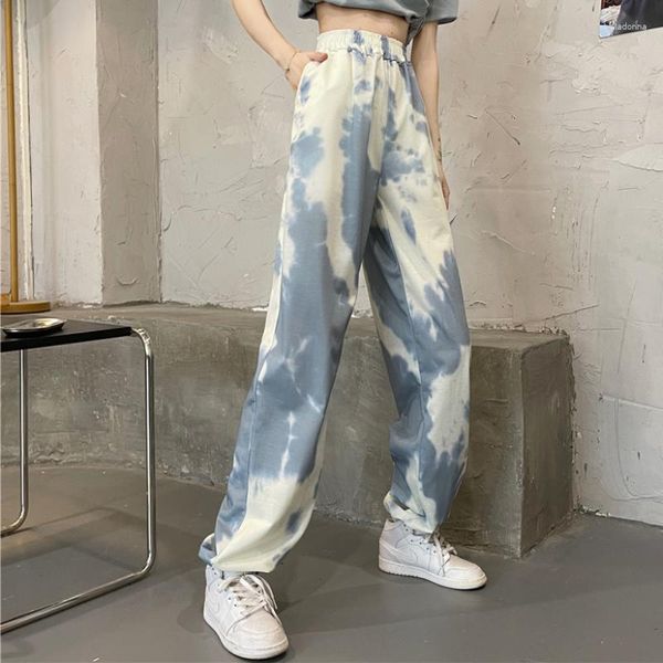 Calça Feminina Tie Dye Moletom Feminino Moda Cintura Elástica Coreano Verão Fino até o Tornozelo Corredor Casual Solto Meninas Calças