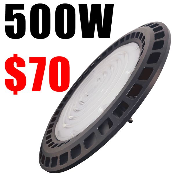 UFO LED High Bay Light, Освещение для склада, 6500K, холодный белый, 500 Вт, шнур питания в комплекте, 60000 лм, 85-265 В, IP65 Водонепроницаемый небьющийся светильник