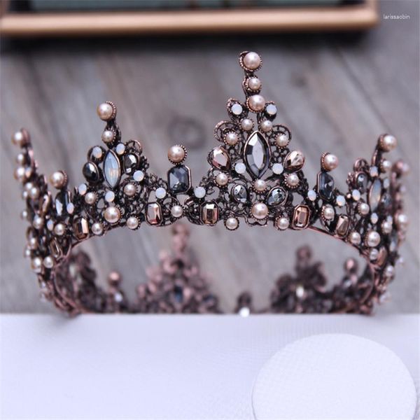 Saç klipleri vintage kristal tiaras ve taçlar siyah yuvarlak barok kadınlar veya erkekler için diadem gelin düğün başı takı aksesuarları