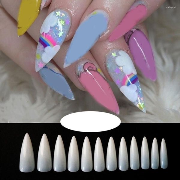 Yanlış Nails 600 Parça Doğal Uzun Stiletto Sahte Nail İpuçları Set Akrilik Tam Kapak Beyaz Salonlar Hediye Bayan Damla