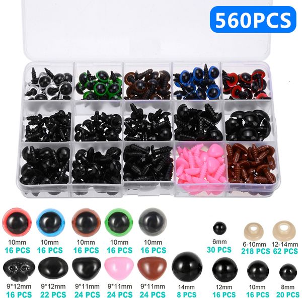 Acessórios para bonecas 1 caixa DIY Craft Eyes Sets 560 Pcs Plástico Colorido Safety Eyes Narizes para Animal Toy Boneca Craft DIY Making For Tools Accessories 230625