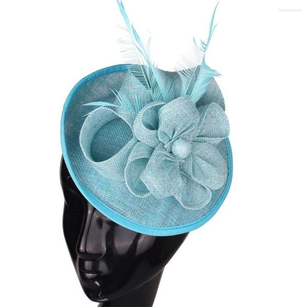 Berets Women Burquoise Millinery Шляпа ткань цветочные свадебные причудливые волосы закуски для волос Зачатки Свадебная голова Элегантная дамская головная ура