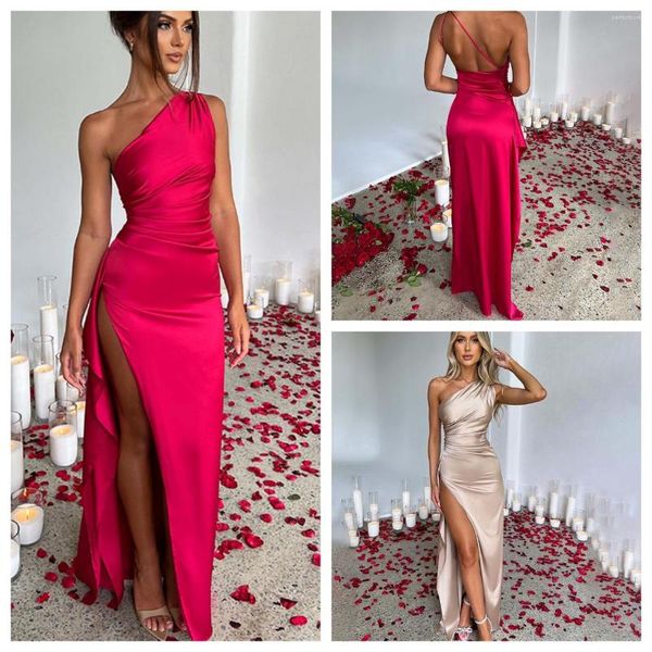 Abiti casual Donna Elegante Party Club Abito rosso Sexy Compleanno Sera Matrimonio Aderente Lungo Raso Spacco alto 2023 Abiti estivi