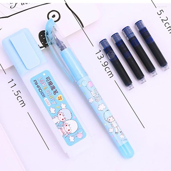 Conjunto de canetas de gel de tinta azul substituíveis kit de artigos de papelaria para crianças prática caneta de escrita material de escritório escolar apagável 4 bolsas