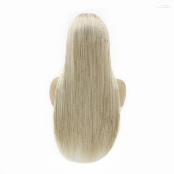 Perucas Sintéticas Natural Hairline Dark Roots Ombre Blonde Long Silky Liso Hairless Glueless Lace Front For Women Resistant Heat
