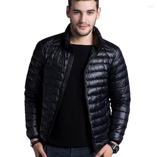 Herrenjacken Herren Winter Warme Streetwear Solide Dünne Daunenjacke Schlanke Ultraleichte Weiße Ente Leichter Parka Packbarer Mantel 5XL