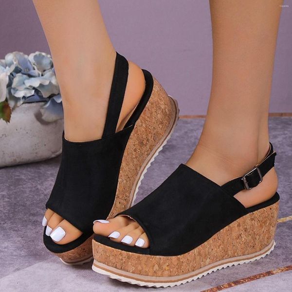 Sandali Black Leopard Women Plus Size Wedge Platform Shoes Tacchi alti da donna Summer Boho Beach Ladies