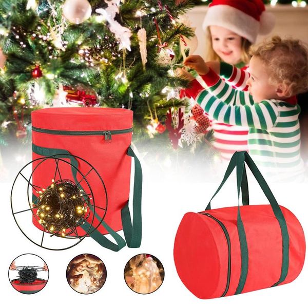 Borse portaoggetti Round Holiday Christmas Light Bag Bulb Set Panno Organizzatori per la pulizia