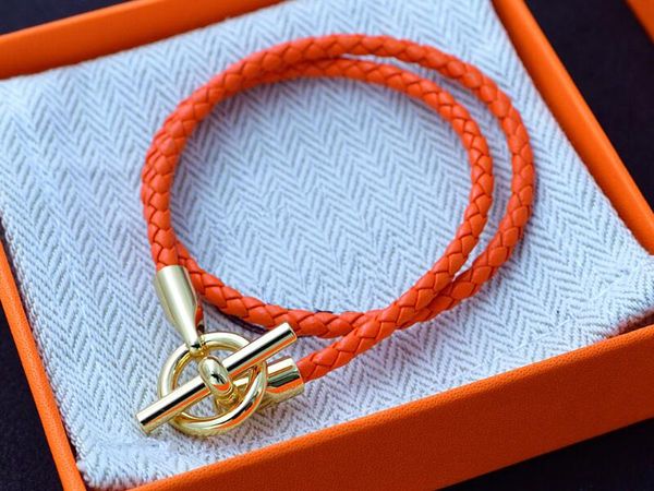 5A Charme Pulseiras HM Couro Genuíno Pulseira Longa em Laranja Para Mulheres Com Saco De Poeira Caixa Tamanho 16-21 Fendave