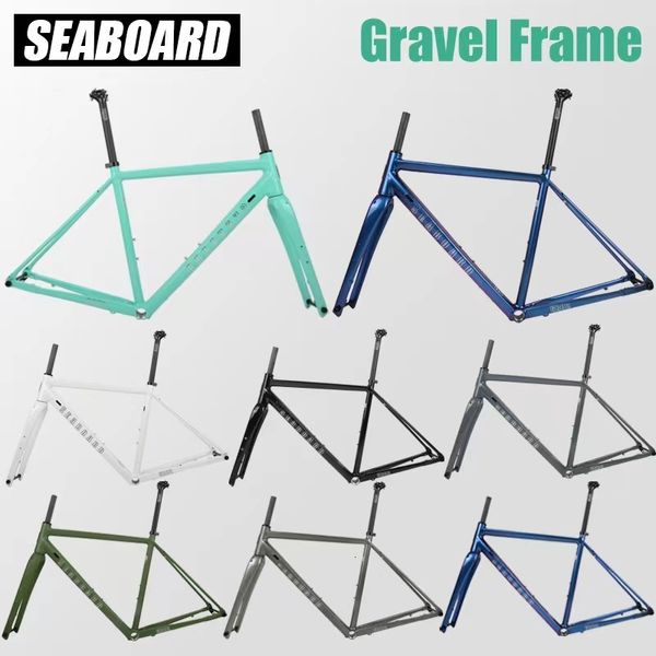 Racks de caminhão de carro SEABOARD quadro de bicicleta de estrada cascalho off-road freio a disco quadro de alumínio 700C eixo do cilindro com garfo de carbono através do eixo 12x142mm 230626