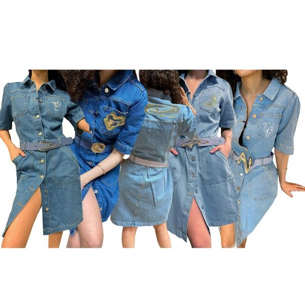 Abbigliamento firmato da donna2023 abiti estivi vestito da donna Abito a maniche corte in camicia di jeans con acqua lavata vintage Abbigliamento da donna di alta qualità