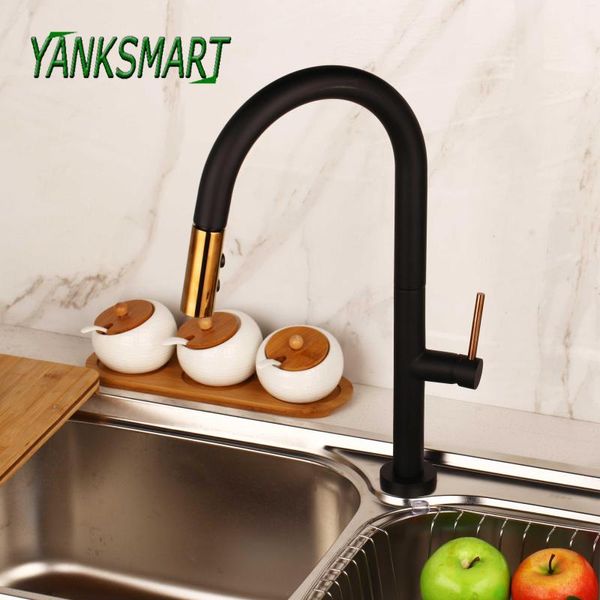 Rubinetti da cucina YANKSMART Rubinetto nero opaco 360 Girevole Beccuccio estraibile Spray Miscelatore bianco Rubinetto acqua Lavello monoforo