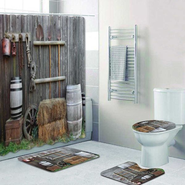 Tende da doccia Rustico Western Town Country Style Set di tende da doccia per bagno Vecchio negozio di alimentari vintage Tende da bagno Tappeti Tappeti Tappeto DecorHKD230626