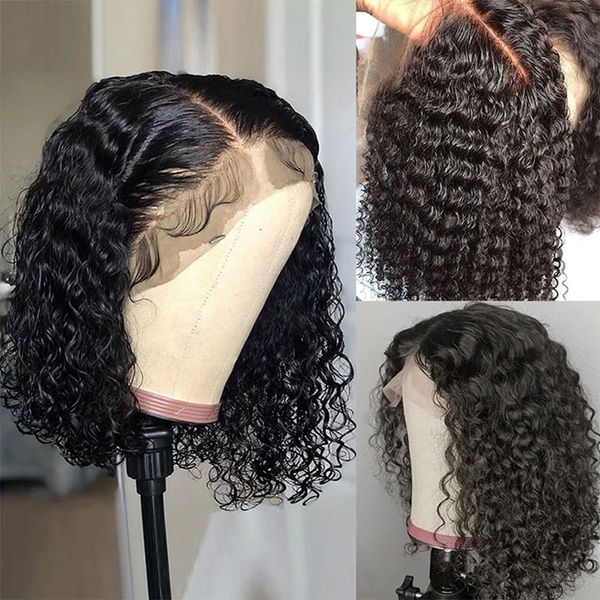 Kurze lockige Bob-Perücken, brasilianisches Echthaar, HD-transparente Lace-Front-Perücken, verworrenes lockiges Haar für schwarze Frauen, kurze Bob-Perücken