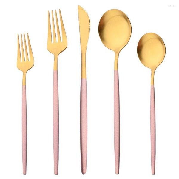 Set di posate Oro rosa 1/2/4 Set Stoviglie opache Posate Coltello Forchetta Cucchiaio da dessert Posate in acciaio inossidabile Stoviglie