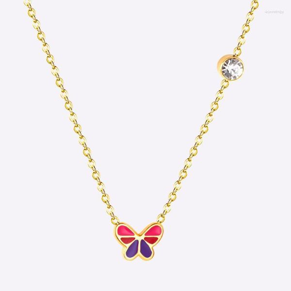 Catene LUXUKISSKIDS Collana con pendente in acciaio inossidabile a forma di farfalla di colore misto per donna Catena libera con gioielli in cristallo