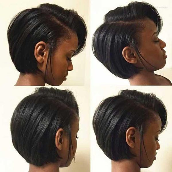 Lace Wigs Curto Reto 13X1 Frente Cabelo Humano Para Mulheres Pixie Cut Peruca Bob Frontal Completo Sem Cola Parte Lateral