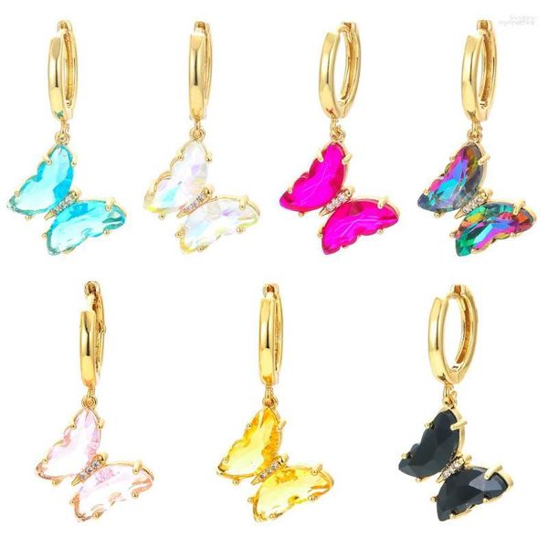 Brincos de argola EYIKA colorido grama cristal zircão borboleta pequeno doce menina inseto brinco de gota para mulheres joias de alta qualidade