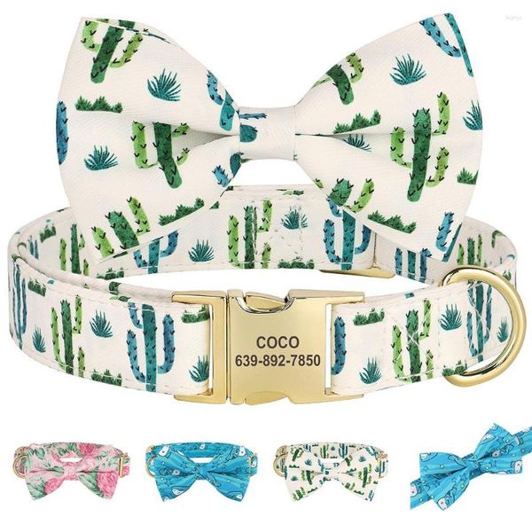 Hundehalsbänder, personalisiertes ID-Halsband, Nylon, Blumenfrei, gravierte Schnalle, Anti-Verlust, niedliche Schleife, verstellbar, für kleine große Hunde