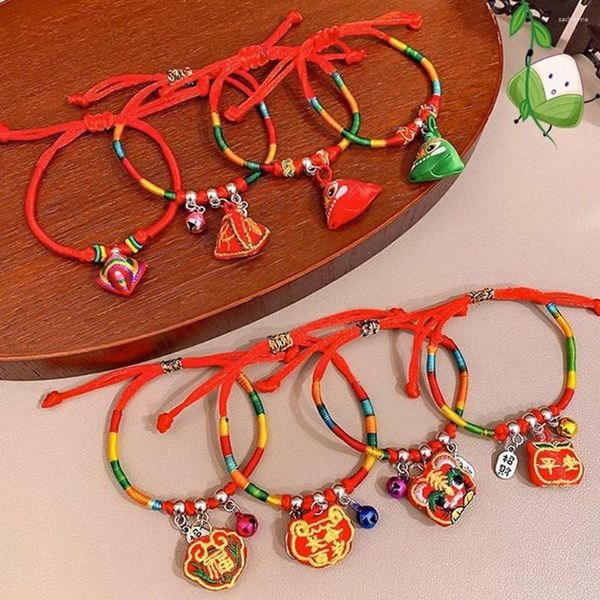 Pulseiras de elo estilo chinês pulseira de corda colorida trançada dragão barco festival folclórico personalizado pequeno zongzi lindo charme