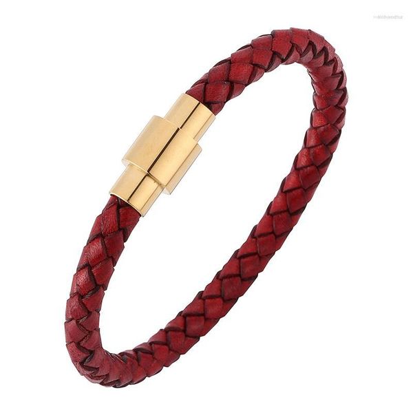 Braccialetti con ciondoli Gioielli casual per donna Bracciale uomo Trendy Cinturino in pelle intrecciata rossa Coppia Braccialetti con chiusura magnetica in acciaio SP0251R