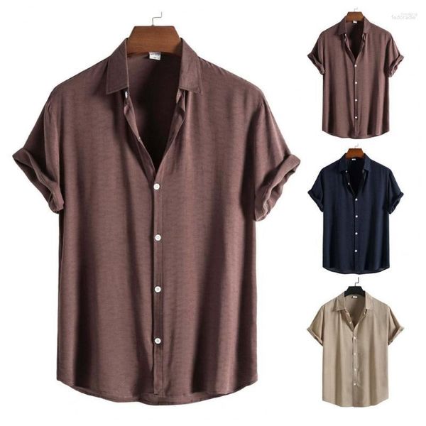 Camisas casuais masculinas Produto mais vendido em 2023 Verão Tendência da moda masculina Cor sólida Lapela Camisa de manga curta Camisas Para