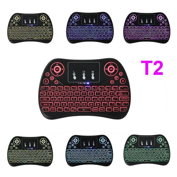 T2 Drahtlose Tastatur 7 Farben Hintergrundbeleuchtung i8 2,4 GHz Air Mouse Touchpad Handheld für Android TV BOX X96 MAX Mini PC