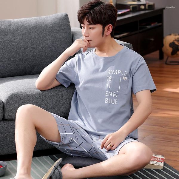 Roupa de dormir masculina 2023 verão plus size conjuntos de pijama de algodão de manga curta para homens coreano bonito terno pijama masculino loungewear roupas para casa