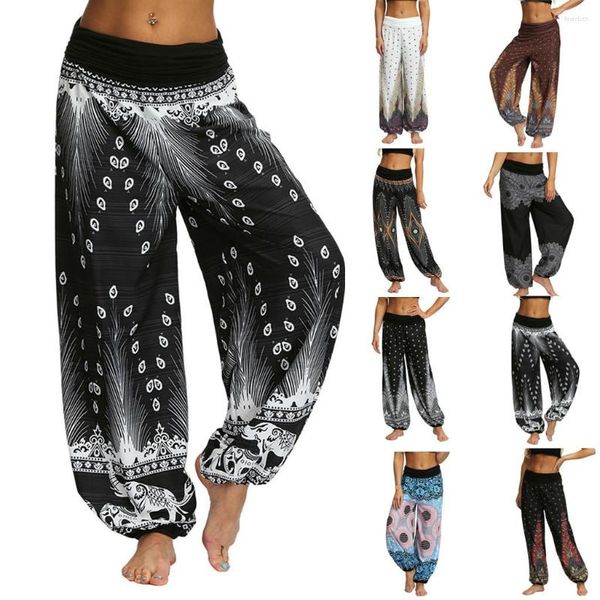 Calças ativas para ioga para mulheres moda boêmia calças largas leggings esportivas de suor