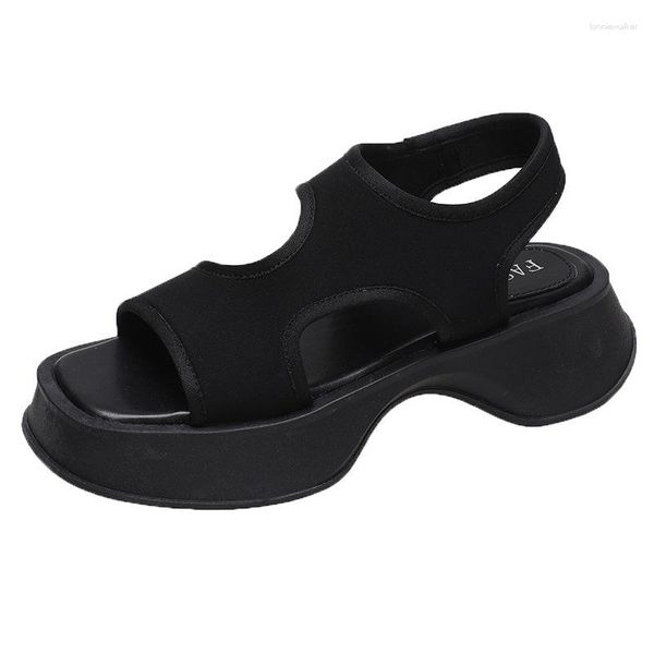 Sandalen Plattform Sport für Frauen 2023 Sommer Elastisches Tuch Offene spitze Weiche Sohle Römische Strandschuhe Designer Sandale