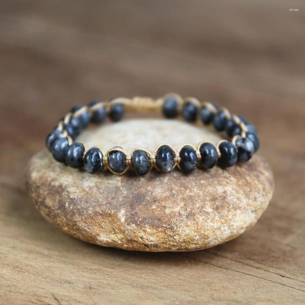 Braccialetti con ciondoli Gioielli fatti a mano Bracciale intrecciato in labradorite nera per uomo Donna Pietra naturale Dropshiping