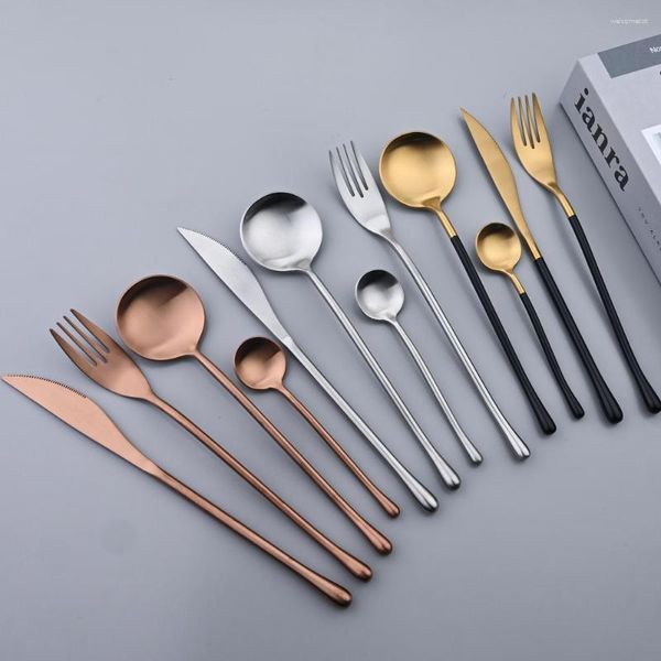 Учетные наборы посуды Zoseil 24pcs Mrate Gold Sutlerving с ложкой из нержавеющей стали и вилочным ножом кухонный ужин.