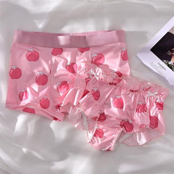 Mutandine da donna 2 pezzi Coppia sexy Lingerie da donna Boxer da uomo Intimo Stampa nettarina Ragazzo Ragazze Amanti Mutande