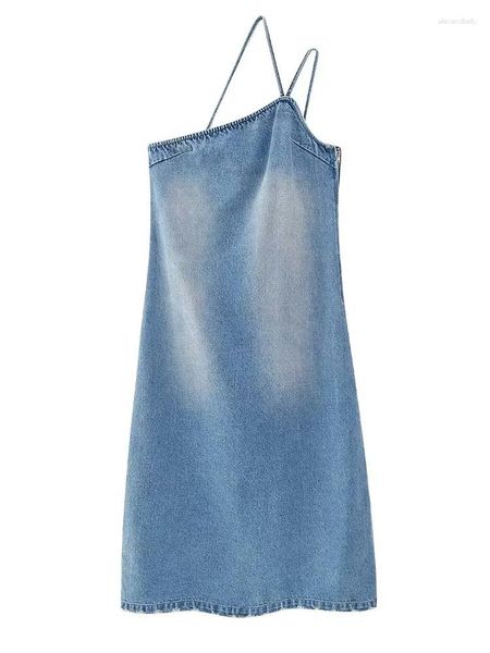 Vestidos Casuais Vestido Denim Assimétrico Mulher Deslizamento Sem Encosto Longo Feminino Sem Mangas Sexy Verão Para Festas de Férias