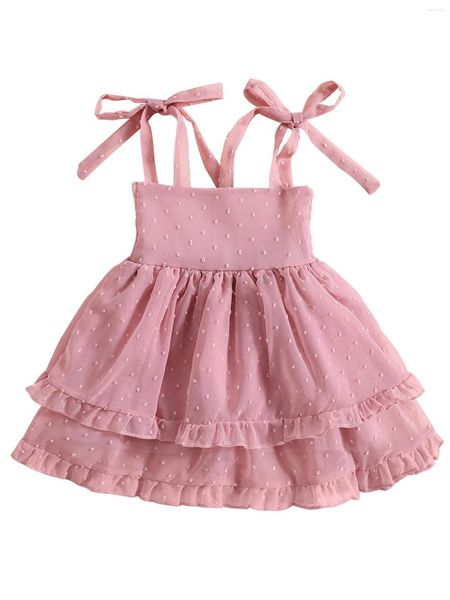 Abiti da ragazza Vestito da bambino per bambini Cinturino per spaghetti Tutu di tulle a strati Neonato Vestito estivo da principessa per bambini (rosa 3-4T)