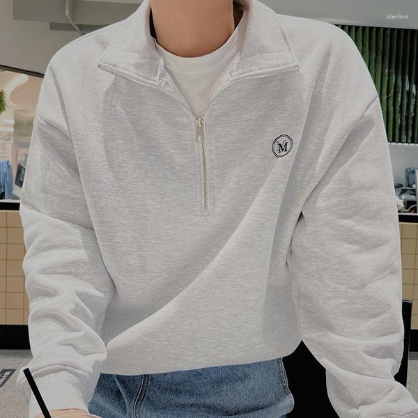 Erkek Hoodies Yarım Zip Erkekler Hoodie Sweatshirt Sonbahar Kore tarzı trend gevşek mektup nakış kazak uzun kollu erkek üstleri