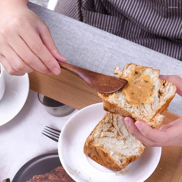 Conjunto de talheres faca de manteiga de madeira japonesa polida à mão máscara de geleia para café da manhã utensílio de cozinha ocidental