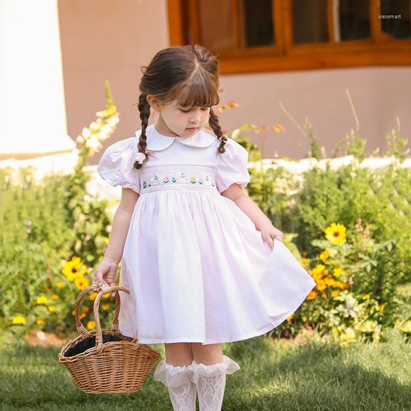 Vestidos para meninas Verão Irmãos Vestido smocked Bebê Meninas Bordado Ropa Floral Roupas para Crianças Roupas de Casamento Princesa Vestidos Espanhóis