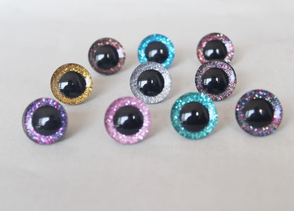 Acessórios de boneca 20pcs--N10-9-12-14-16-20-24-30-35mm Lavador de olhos de brinquedo de glitter 3D para lã diy boneca de pelúcia opção de cor 230625