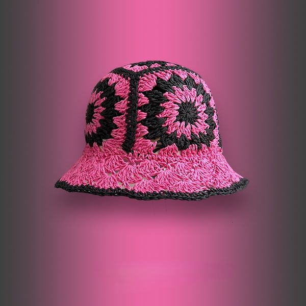 Скупые шляпы с полями Японская розово-красная соломенная вязаная шляпа-ведро Женские весенне-летние повседневные солнцезащитные пляжные шляпы Складная полая кепка рыбака 230626
