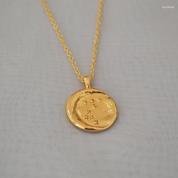 Correntes CMajor banhado a ouro joias de latão lua estrela moeda disco colar pingente para mulheres